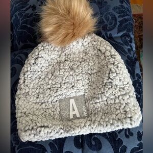 Justice Gray Sherpa Beanie with Tan Pom-Pom NWOT